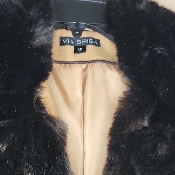 Y2K Vintage Via Spiga Camel Wool Leather Coat Faux Fur Collar Belted Women’s S12 - Picture 13 of 13